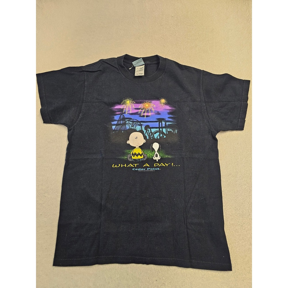 Cedar Point Camp Snoopy T-Shirt Mens Medium Black Peanuts Graphic T Short Sleeve